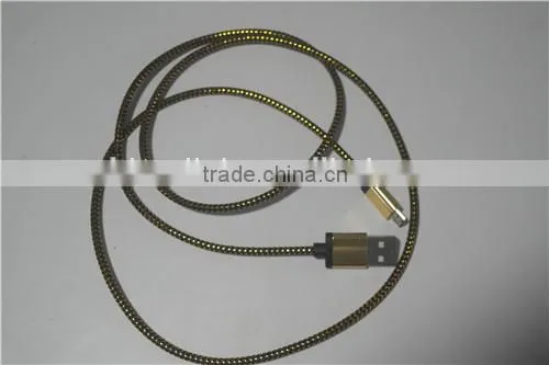 Gold Colour Micro USB Cable Nylon Line and Metal Plug Data Sync Charger microusb cable for samsung galaxy s6 s5 s4
