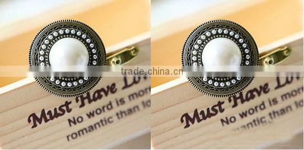 Bohemia Style Round Big White Pearl Antique Bronze Plated Ring