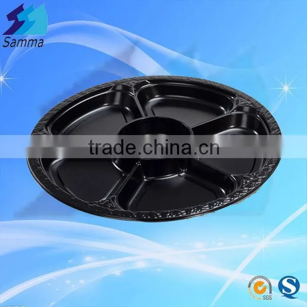 SM1-2101Black Printing Round Divided Sushi Tray With Anti-fog Lids