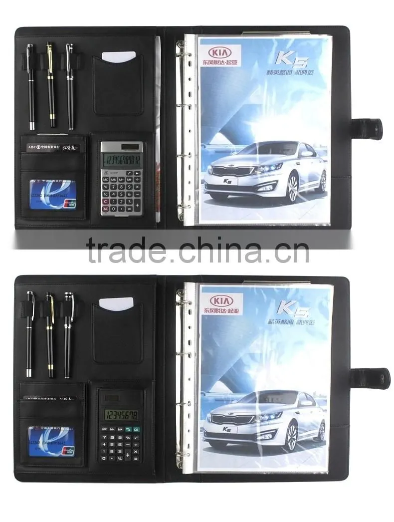 BWF- 14/15 black /brown leather multi-function manager portfolio&a4 pu leather portfolio folders&leather portfolio folder