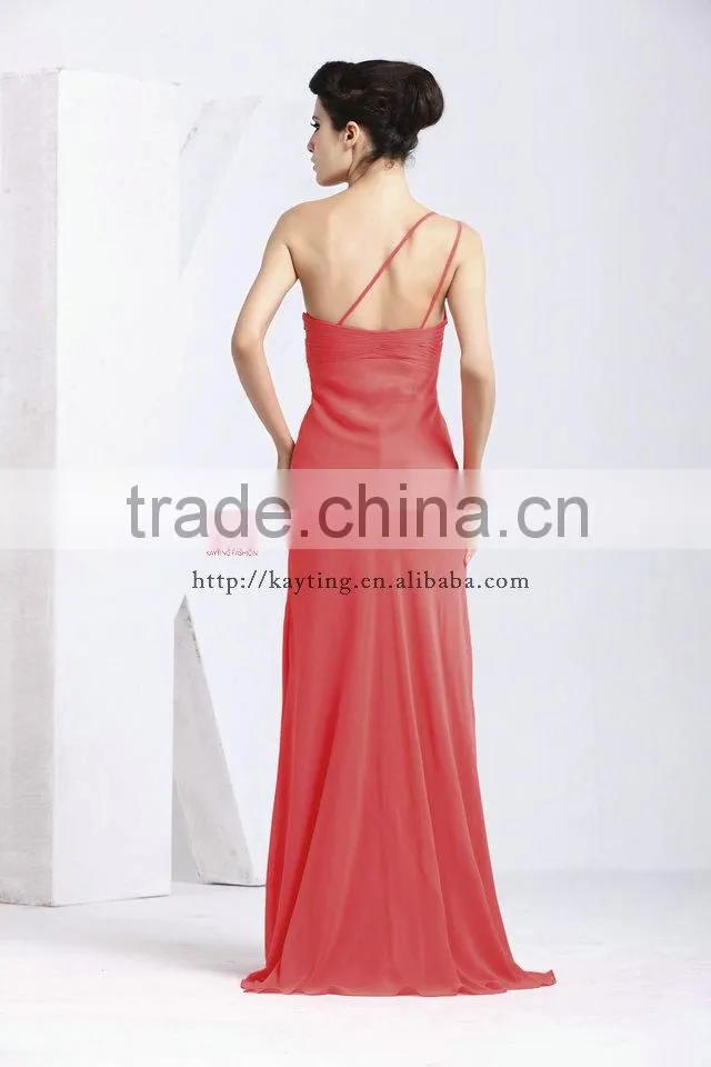 Gorgeous UK fashion one shoulder wedding prom dress red chiffon sexy expensive evening dresses