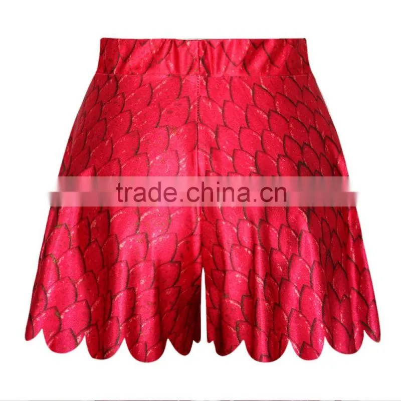 2015 New Hot Women beach shorts Wide leg pants Red Scale Print N14-6