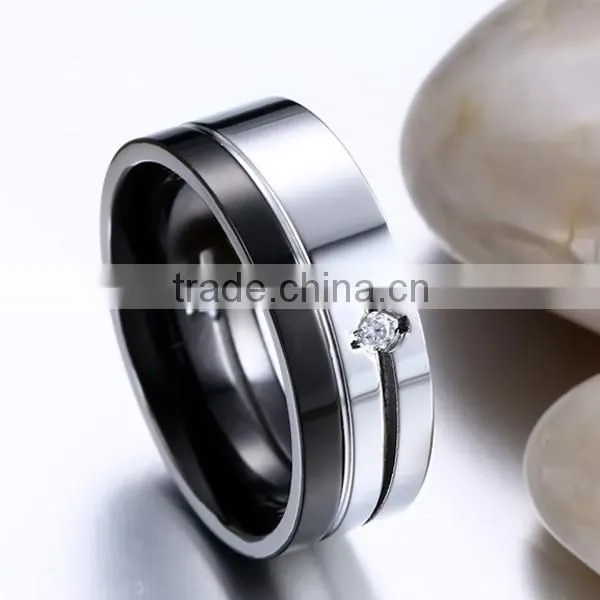 Men Personality Black 8MM Stainless Steel Zircon Ring