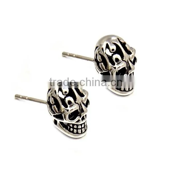2016 Unique Design Mens Hip hop Jewelry Silver Casting Skull Charm Earrings
