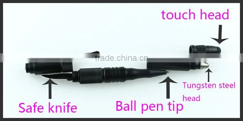 Perfect design tactical outdoor ball pen with knife and touch screen tip as survival tool