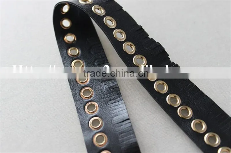 new design with light gold metal eyelet handwork tassel lace trim for sale
