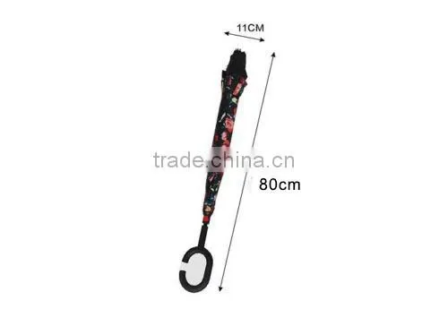 2016 New Double Layer Windproof Inverted Umbrella with C Handle