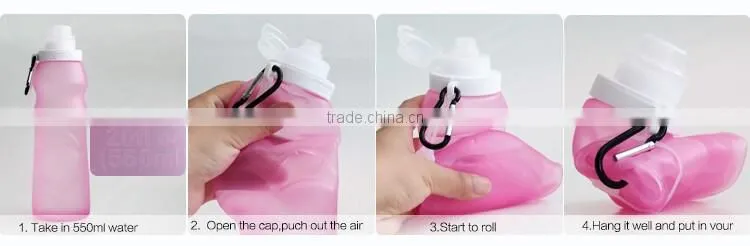 2017 Low Price Fashional Design 1000ml Sports Silicone Collapsible Water Bottle With Carabiner