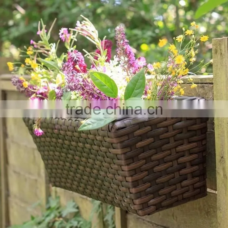 Wall mounted long flower pot plastic rattan rectangular planter box