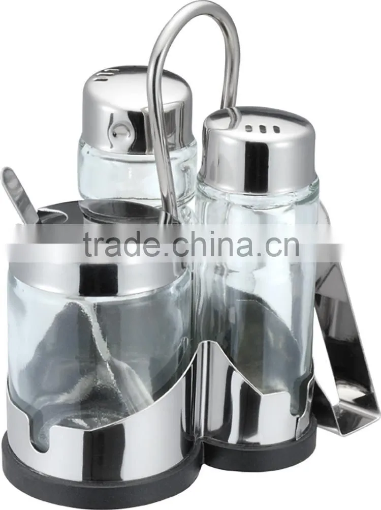 New 3 Pcs Salt And Pepper Stainless Steel Condiment Set With Tissue Holder
