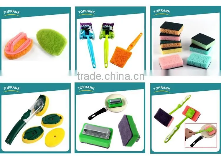 Toprank Top Selling Colorful Long Handle Cute Bear Shaped Kitchen Dish Washing Scouring Pad Soap Sponge Pad