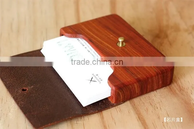 leather wooden card holder flat card pocket PU leather credit card holder wholesale
