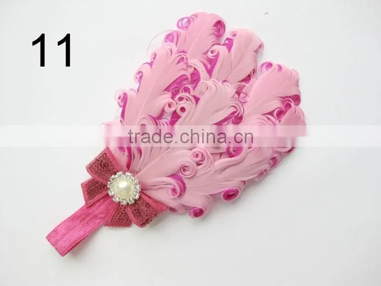 curly feather with pearl bead rhinestone for kids hair accessories