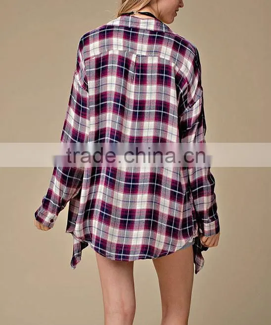 Western Style Europea Lady Hot Sale Spring Autumn Shirt Cardigan Open Front Plaid Button Up Style Casual Cardigan
