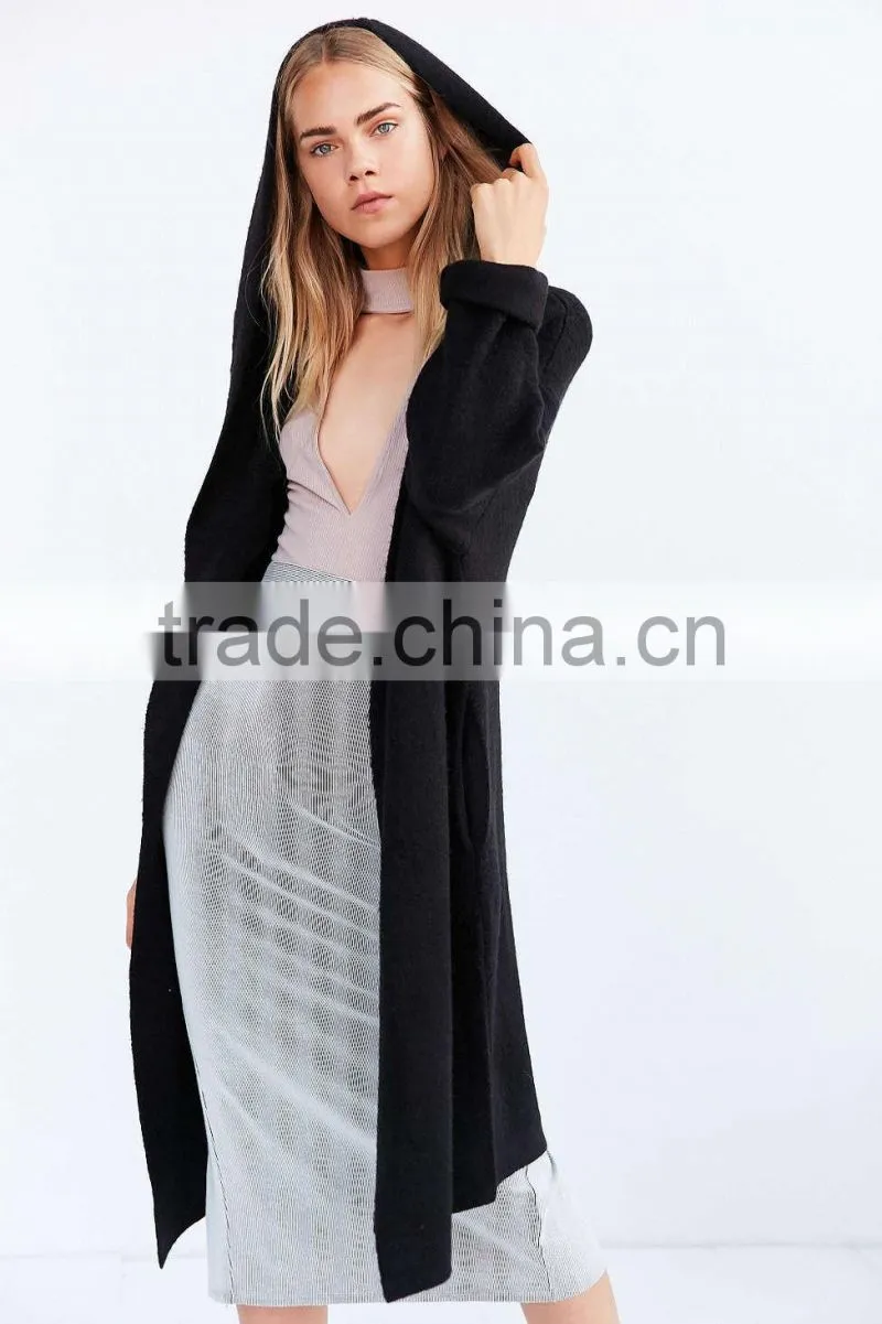 Cozy Hooded Open Longline Sweater Coat Oversized Fit Women's Winter Long Mature Coat Latest Design