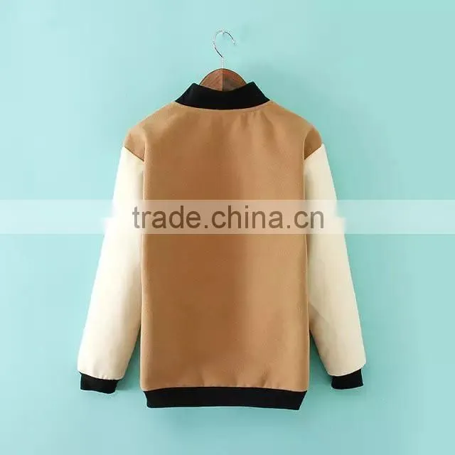 Women Loose Wool Color Matching Baseball Uniform Coats Cheap Clothes Watercolor Crochet College Sports Jackets Wholesale