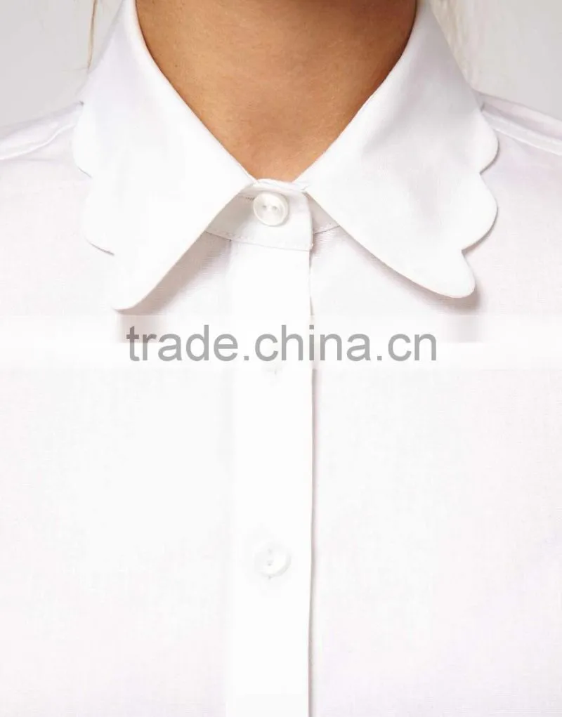 China supplier OEM ODM 2015 customized long sleeve new fashion Scallop Collar White Shirt