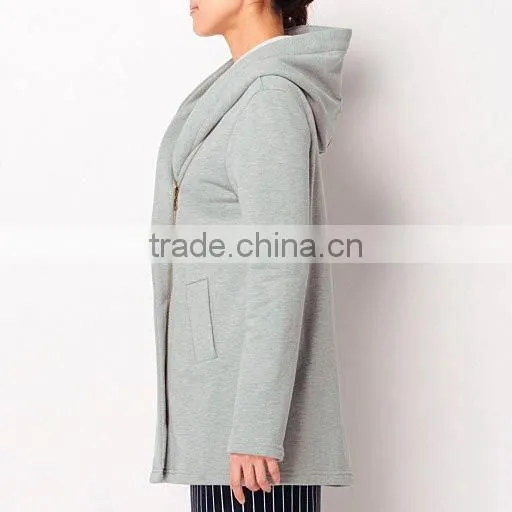 2016 women warm fleece fabric full zip winter coat with hooded knitted women cloth