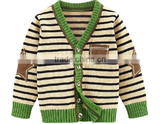 new design trendy branded v-neck patch stripe knit boys kids winter cardigan sweater