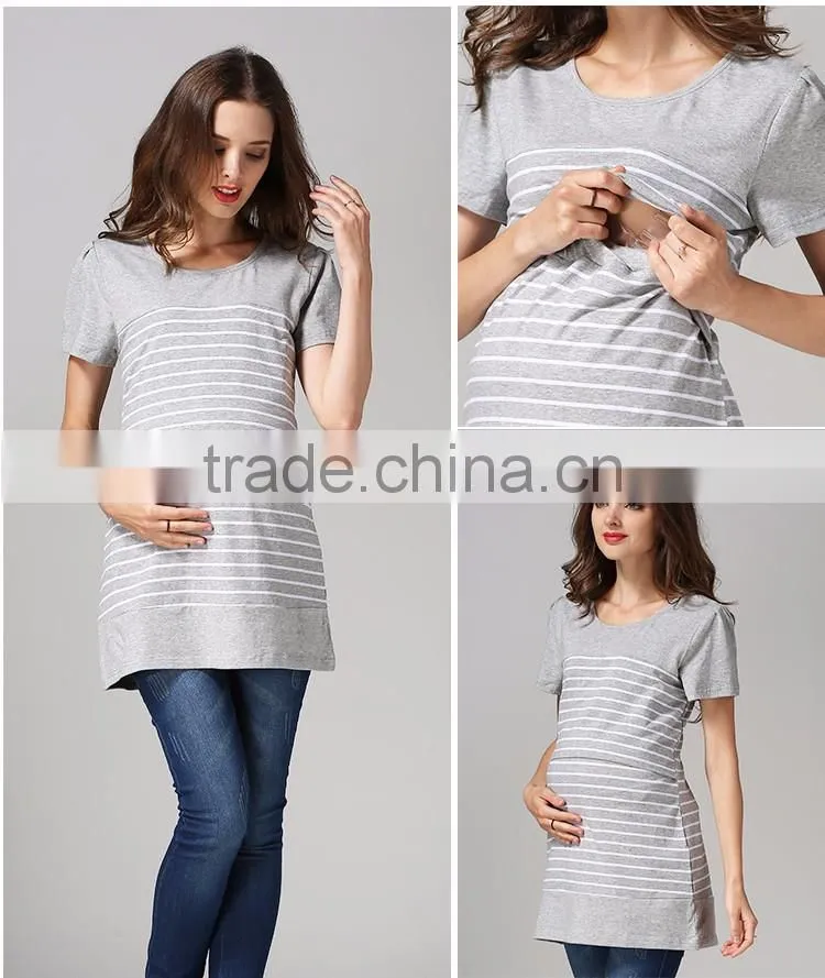 Pregnant woman shirts breastfeeding tops wholesale strips maternity T-shirts