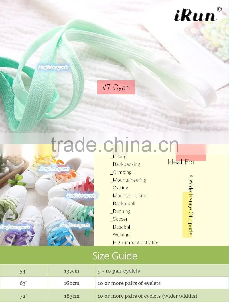 Polyester Flat Tubular Colorful Laces~7 Colours Available~Custom Width&Length Rainbow Shoe Laces~~Accept Custom