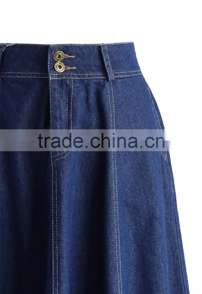 100%Cotton belt loops waist sexy jean skirt women A-line denim skirt 2016
