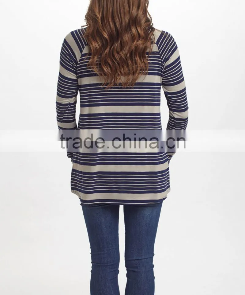 Hot Selling Navy Blue And Taupe Stripe Maternity Tee With Long Sleeve Maternity Tops Women Clothes WT80817-22