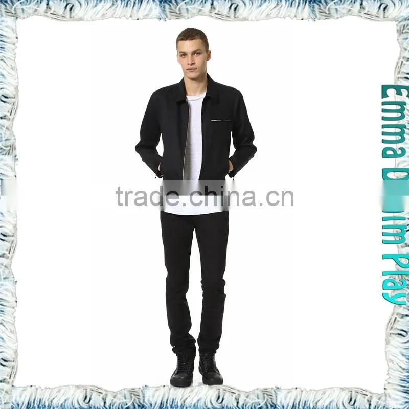 2016 Autumn New Men's Zipper Closure Fashion Solid Black Cropped Denim Jacket