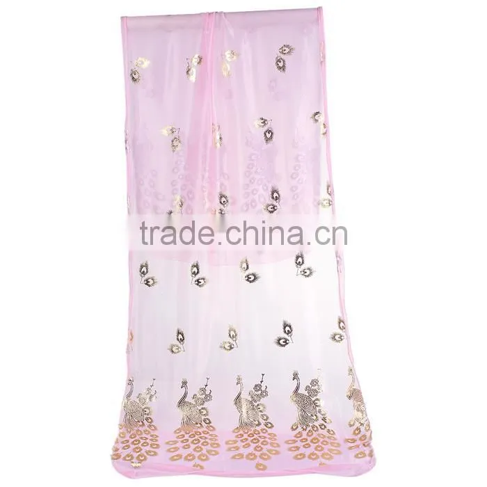 Imitation Silk Scarves & Wraps Rectangle Golden Pink Peacock Fashionable Scarf