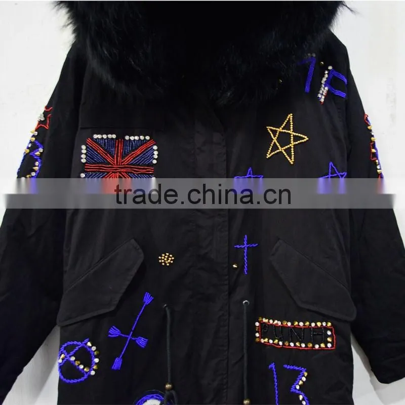 New Fashion black long Britain beading faux fur coat for men
