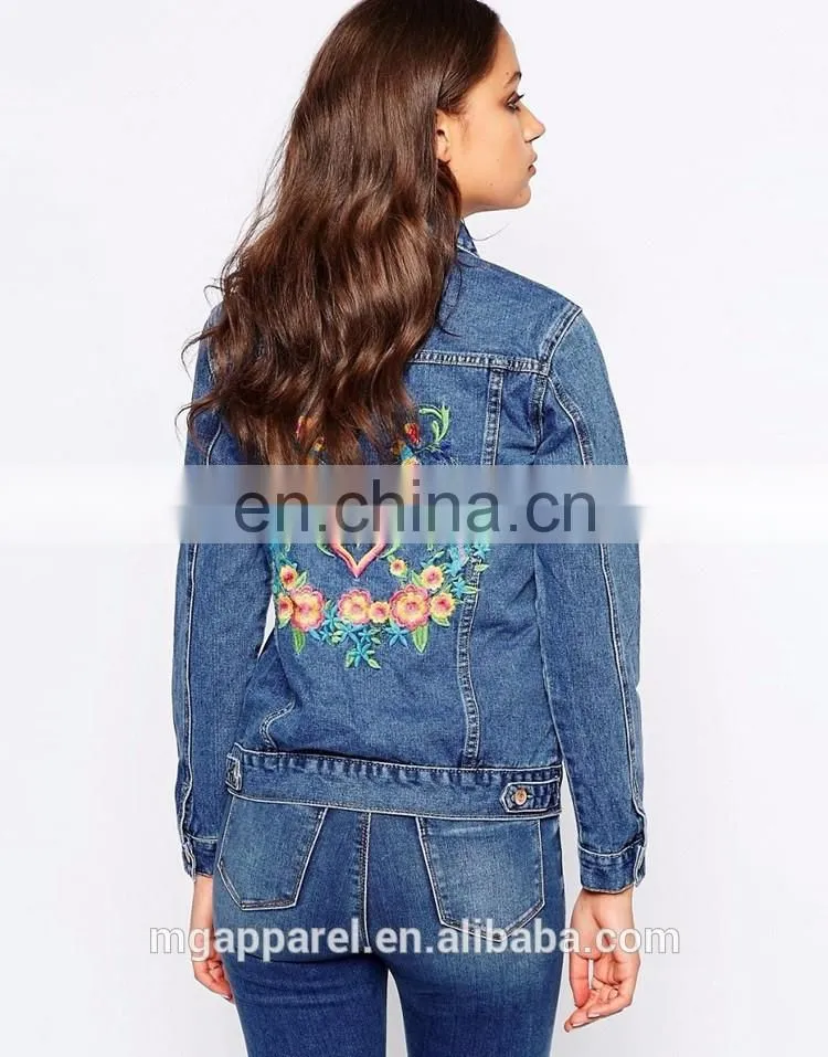 Wholesale denim jackets suppliers floral embroidery denim jacket women