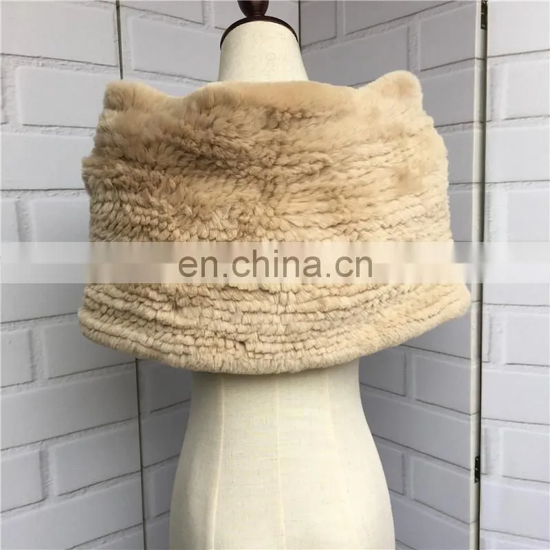 Promotional Custom Made Genuine Real Rabbit Fur Shawl / Handmade Knitted Neck Scarf