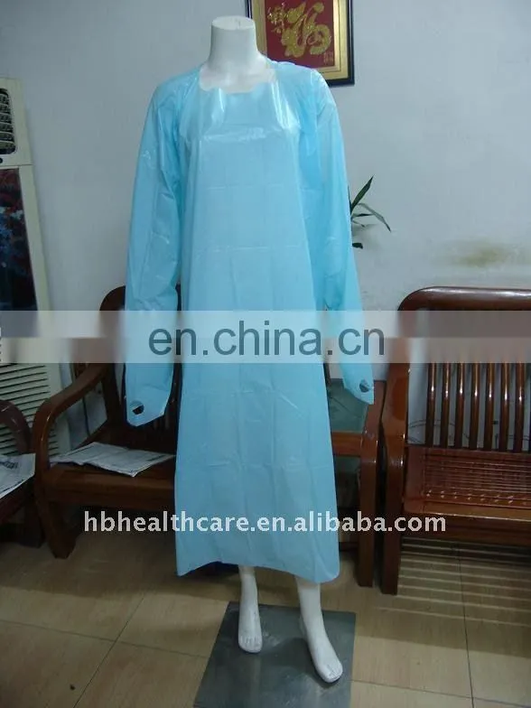 Disposable cpe plastic gown best selling,pp/cpe/sms surgical drapes gowns,Disposable CPE gown with thumb up