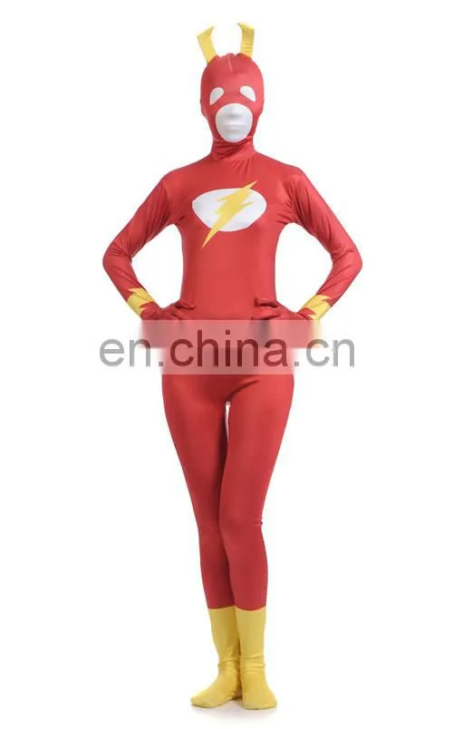 Red Zentai Full Stretch Bodysuit Hooded Mask Women Girls Cosplay Costume