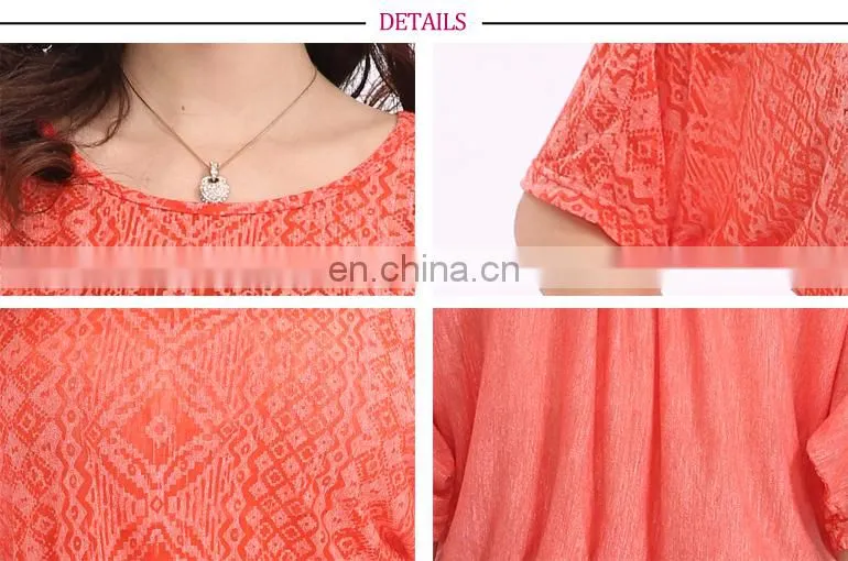 New Fashion Short Sleeve Simple Red Sexy Lace Blouse Designs