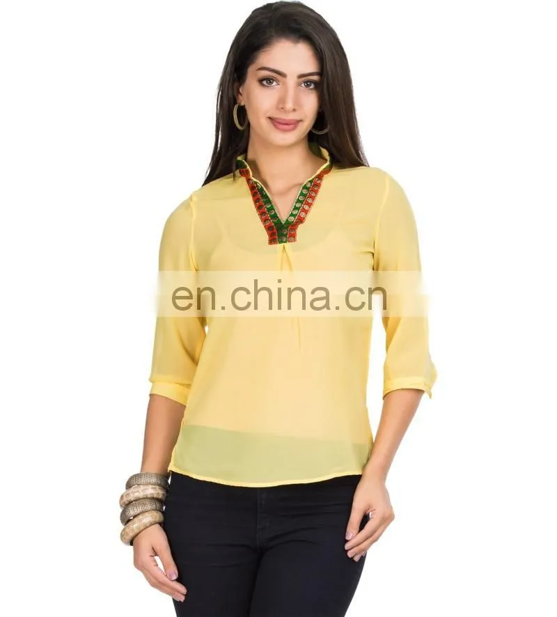 White Three-fourth Sleeves Ruffled Top Fahion design frilly three-fourth sleeves pleated layered lady blouse with lace trim