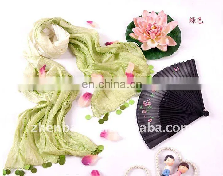 Embroidered Long Silk Scarf