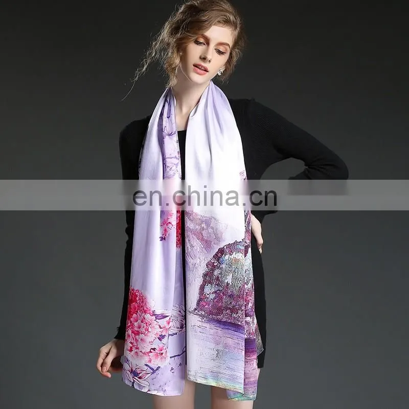 Digital printing pure silk satin scarf Chinese style