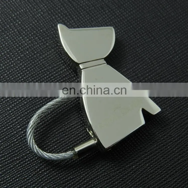 Cute cat shape stainless steel wire rope key chain for souvenir gifts