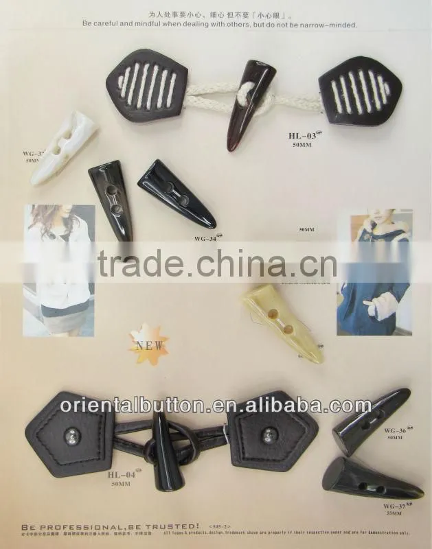 Plastic Material horn toggles in belts type for coat clothing