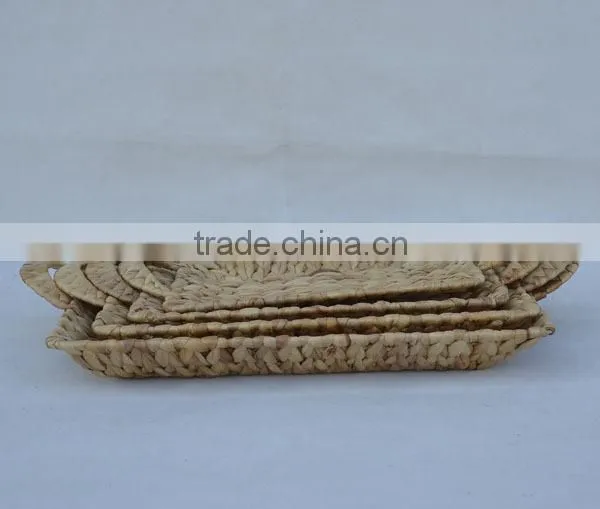 S/4 Rectangular Natural Water Hyacinth Woven Shallow Chocolate Tray