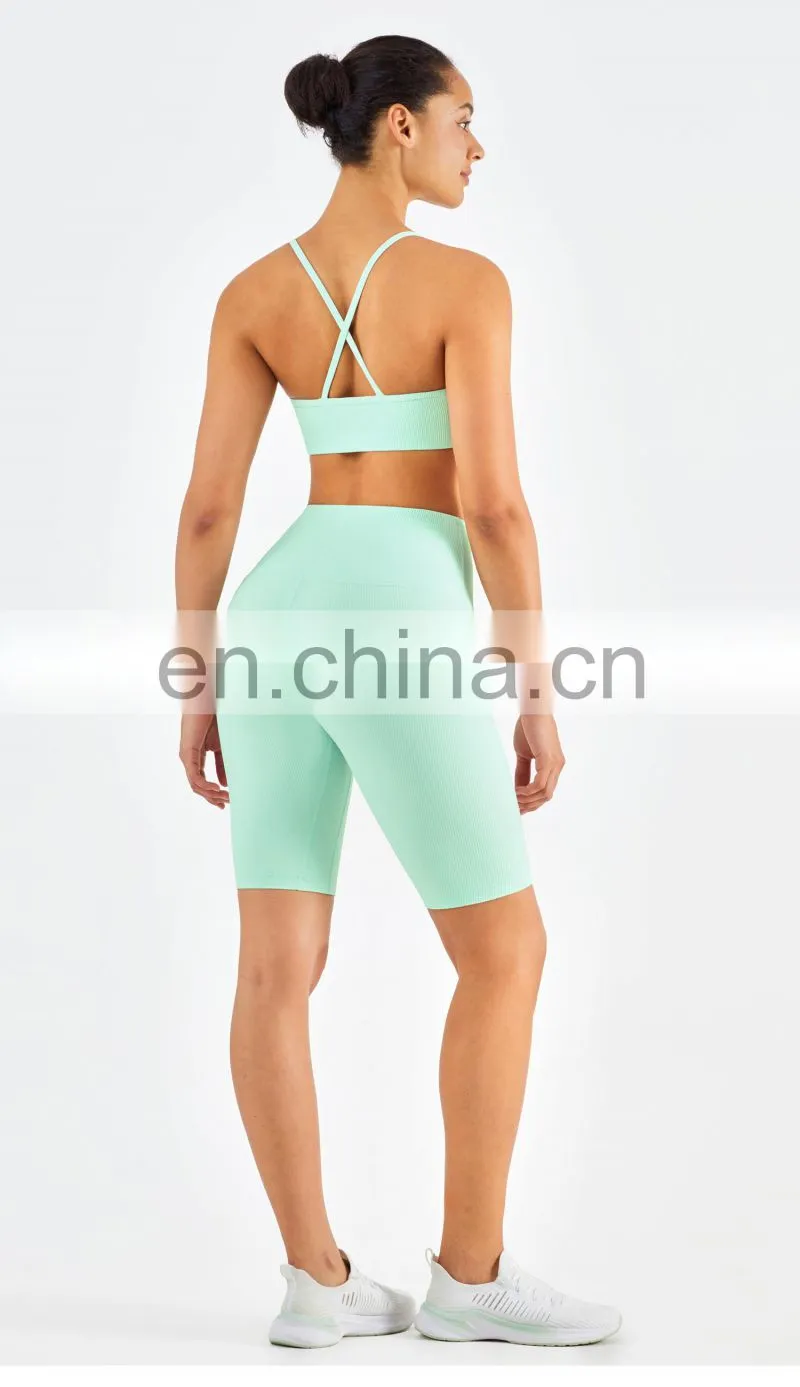 Ribber Camisole Women Yoga Fitness Workout Sports Bra Custom Print High Impact Strappy Bras Top
