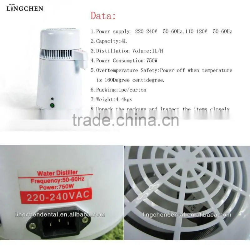 4L Dental steamed and home use water distiller for Dental Autoclave (plastic body)