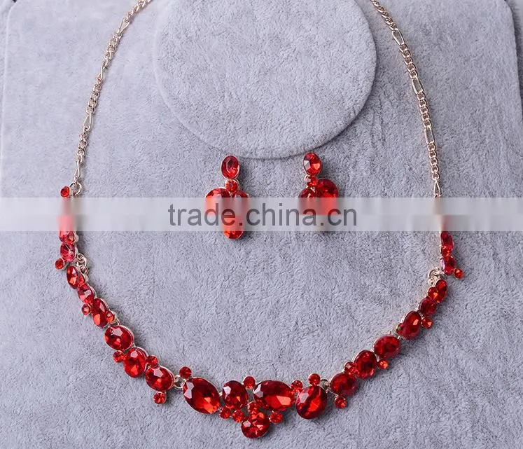 High Quality Jewelry White and Red Diamond Alloy Plating Silver Necklace Set