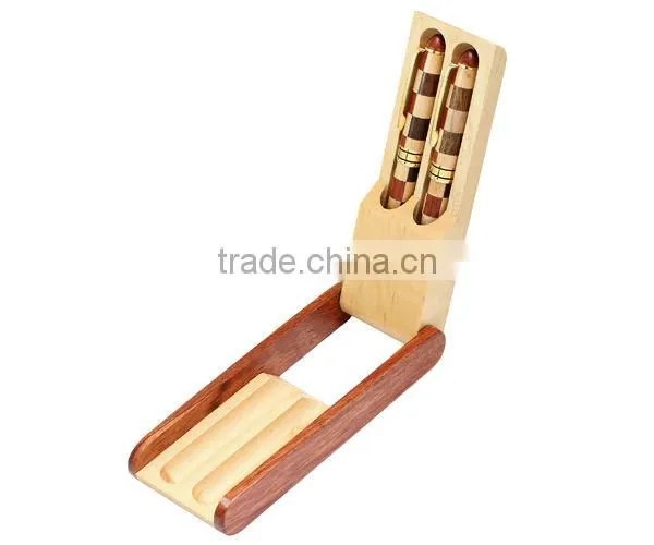2014 High-End Customized Check Pattern Wooden Pen Set (Roller Pen & Ballpoint Pen)