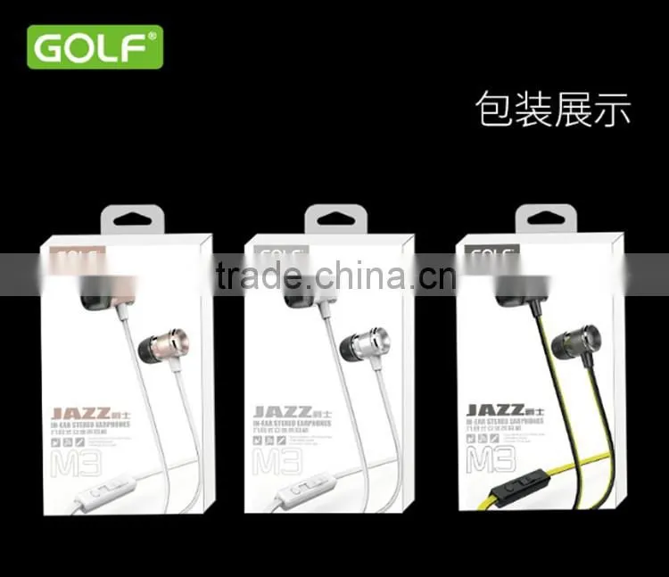 GOLF M3 Jazz Series Audio 3.5mm HD Stereo 1.2M In-Ear Earphones Handsfree Stereo Earphone For iphone/android mobile phone