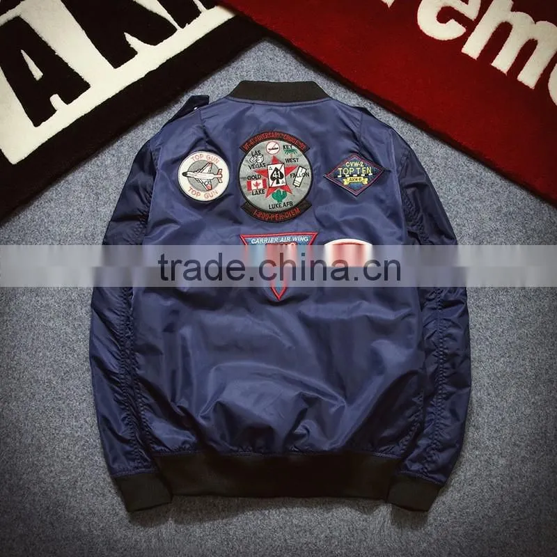 2016 Fashion Quality Embroidered Baseball Jacket for Men's Military Air Force Bomber Jacket Wholesale