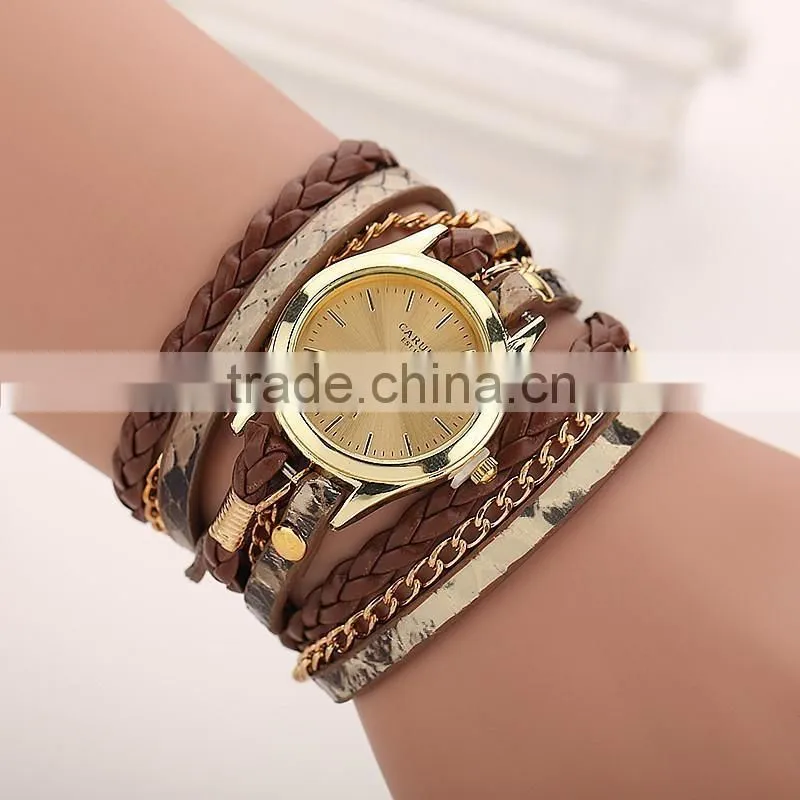 CARUDF Braided PU Leather Popular woman Quartz Watch Women Dress Watches Relogio Feminino Fashion Bracelet Watch montre femme