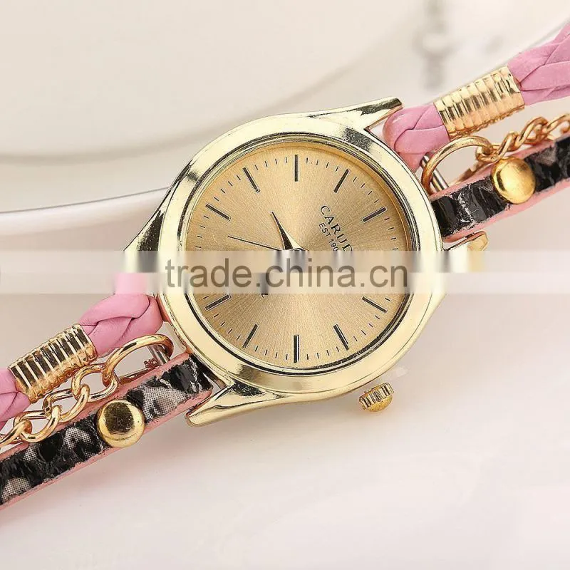 CARUDF Braided PU Leather Popular woman Quartz Watch Women Dress Watches Relogio Feminino Fashion Bracelet Watch montre femme