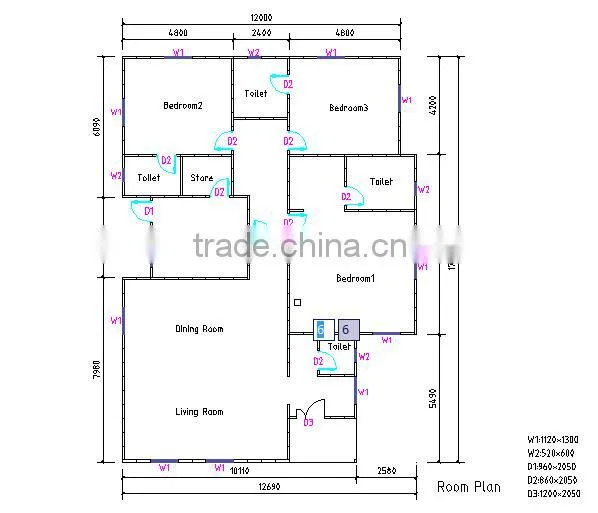 low cost light steel structure permanent house/ new technology fast assembling house/three bedroom villa house